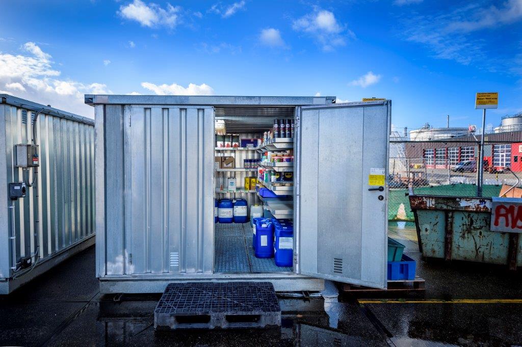 metal container with essential stock